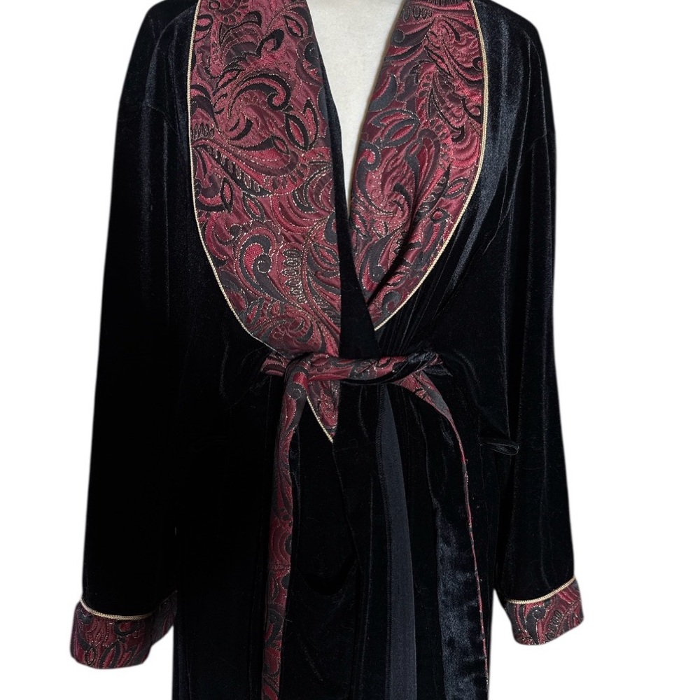 Sophia By Delicates Black Red Velvet Brocade Victorain Gothic Robe OS - Picture 3 of 5